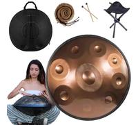 Tamburo Handpan Da 56cm In D Minor 432 Hz/440 Hz Handpan Drum 9/10/12 Note Percussioni Armoniche Hand Pan Per La Produzione Audio Yoga, Con Mazze Handpan(Color:Gold,Size:9 Notes(432HZ))