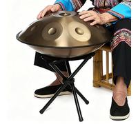 Tamburo Handpan Drum 9/10/12 Note, 56cm 440Hz Strumento A Percussione In Acciaio Con Treppiede E Martelli, Borsa Da Trasporto, Per Intrattenimento, Meditazione Ed Educazione Musicale(Nero,10)