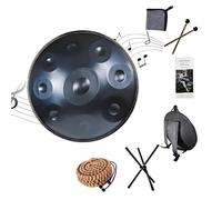 Tamburo Handpan In Acciaio - 432Hz/440Hz 9/10/12 Note - Hand Pan Tongue Drum da 55cm -Strumento A Percussione con Supporto per Battenti per la Guarigione del Suono(Blue,432hz 9 Notes)