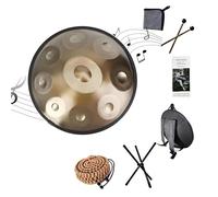 Tamburo Handpan In Acciaio - 432Hz/440Hz 9/10/12 Note - Hand Pan Tongue Drum da 55cm -Strumento A Percussione con Supporto per Battenti per la Guarigione del Suono(Silver,432hz 9 Notes)