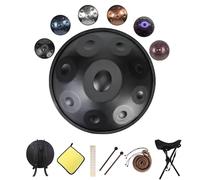Tamburo Handpan in Acciaio da 22 Pollici, 432 Hz 440 Hz | Strumento A Percussione 9/10/12 Note D Minor | con Bag, Bacchette e Il Sopporto per Meditazione, Yoga e Musicoterapia(Black,432HZ/10Note)
