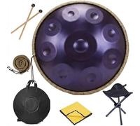 Tamburo Handpan in Acciaio Nitrurato 22 Pollici, Strumento da Viaggio Durevole 10 Note Re Minore, Drum con Custodia Morbida, Supporto(Deep purple,432HZ/9Note)