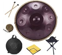 Tamburo Handpan in Acciaio Nitrurato 22 Pollici, Strumento da Viaggio Durevole 10 Note Re Minore, Hang Drum con Custodia Morbida, Supporto(Viola,432HZ/10Note)