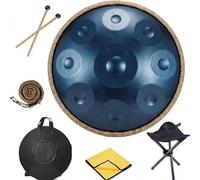 Tamburo Handpan in Acciaio Nitrurato 22 Pollici, Strumento da Viaggio Durevole 10 Note Re Minore, Hang Drum con Custodia Morbida, Supporto(Blu,432HZ/9Note)