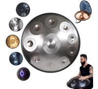 Tamburo Handpan in acciaio per adulti (22 pollici), Tamburo a Mano in D curdo, con zaino, bacchette, supporto, adesivi per appunti, panno per la pulizia(Silver,10 Notes (440Hz))