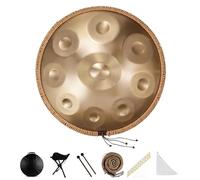 Tamburo Handpan, Strumento a Tamburo Handpan da 22 Pollici e 10 Note, Nuovo Aggiornamento Avanzato Tamburo Handpan, Tamburi in Acciaio 432HZ, for la Guarigione del Suono, Meditazione Personale(Gold)