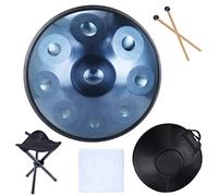 Tamburo in acciaio 432 Hz 9 note con supporto per handpan, custodia per handpan, 22 pollici ''Gold Performer'' D Minor, maniglia di supporto (blu)