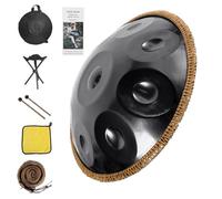 Tamburo in Acciaio 432Hz Handpan Drum per Adulti 9/10/12 Note Strumento in Acciaio con Custodia, Bacchette Tamburo Handpan per Meditazione Yoga(Nero,12 Notes)