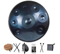 Tamburo in Acciaio 440 Hz Handpan Drum 9/10/12 Note 22 Pollici in Re Minore con Soft Hand Pan Bag, 2 Bacchette e il Sopporto (Blu, 9 Notes)