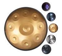 Tamburo in Acciaio 9 note 432Hz/440Hz scala re minore Tamburo Per Handpan Strumento a percussione con borsa per il trasporto, 2 Mazze Per Handpan, Supporto per handpan e panno antipolvere(Gold,432Hz)