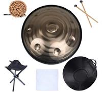 Tamburo in acciaio per handpan 440 Hz 9 note 22 pollici in re minore, bacchette resistenti e panno antipolvere, 9 note-RE3 A3 SIb3 DO4 RE4 MI4 FA4 SOL4 A4, con supporto per handpan, custodia