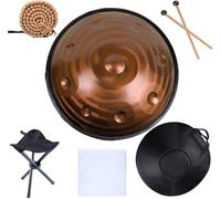 Tamburo in Acciaio per Handpan A 440 Hz 9 Note 22 Pollici in Re Minore, Mazze Resistenti E Panno Privo di Polvere, 9 Note-d3 A3 Bb3 C4 D4 E4 F4 G4 A4, con Supporto per Handpan, Threaded Golden