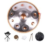 Tamburo in Acciaio per handpan da 432 Hz, percussioni per Tamburo per handpan Dorato, Note 9/10/12/14 ''Gold Performer'' da 22 Pollici in re minore con Custodia Morbida per handpan (Color : Silver+go