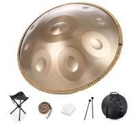 Tamburo in acciaio per handpan, note in re minore 9/10/12, strumento a percussione per tamburo in acciaio da 22 pollici, con borsa per il trasporto, 2 bacchette, per musicoterapia(Gold,12,432Hz)
