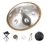 Tamburo in acciaio per handpan, note in re minore 9/10/12, strumento a percussione per tamburo in acciaio da 22 pollici, con borsa per il trasporto, 2 bacchette, per musicoterapia(Silver,9,440Hz)