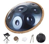 Tamburo in acciaio per handpan, note in re minore 9/10/12, strumento a percussione per tamburo in acciaio da 22 pollici, con borsa per il trasporto, 2 bacchette, per musicoterapia(Blue,10,432Hz)