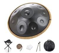Tamburo in acciaio per handpan, note in re minore 9/10/12, strumento a percussione per tamburo in acciaio da 22 pollici, con borsa per il trasporto, 2 bacchette, per musicoterapia(Black,10,440Hz)