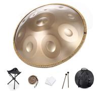 Tamburo in acciaio per handpan, note in re minore 9/10/12, strumento a percussione per tamburo in acciaio da 22 pollici, con borsa per il trasporto, 2 bacchette, per musicoterapia(Gold,9,432Hz)