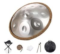 Tamburo in acciaio per handpan, note in re minore 9/10/12, strumento a percussione per tamburo in acciaio da 22 pollici, con borsa per il trasporto, 2 bacchette, per musicoterapia(Silver,10,440Hz)