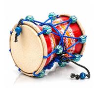 Tamburo indiano Damru, strumento a percussione piccolo, in legno e pelle da 10,2 cm