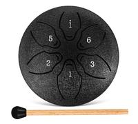 Tamburo Linguale Etereo 6 Note 3 Pollici con Borsa e Mazze | Lega Titanio Acciaio e Legno, Nero, Configurazione a Sei Toni, per Musicisti e Terapisti