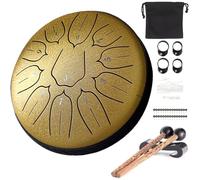 Tamburo per lingua, 6 pollici, 11 note, D-Dur Steel Tongue Drum con libro musicale, bacchette per tamburo, in acciaio, per principianti, per meditazione, yoga (oro, 6 pollici, 11 toni)
