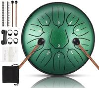 Tamburo per lingua, 6 pollici, 11 note, D-Dur Steel Tongue Drum con libro musicale, bacchette per tamburo, in acciaio, per principianti, per meditazione, yoga (verde giada, 6 pollici, 11 toni)