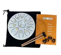 Tamburo per lingua in acciaio, 15,2 cm, con martello per tamburo, plettri per dita, libro di musica e borsa da viaggio per tamburo etereo, meditazione yoga, tamburo per lingua in acciaio (bianco11