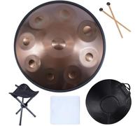 Tamburo per lingua in acciaio, in D Major, 55,9 cm, 9 note, in acciaio, con borsa morbida, 2 martelli a mano, supporto per handpan, panno antipolvere, per la casa (marrone, 9 toni)