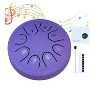 Tamburo per lingua in acciaio | Tamburo per lingua da 11,4 cm | Strumento a percussione a mano | 8 note - Tamburo a mano in chiave di C con libro musicale, Tamburo da meditazione con bacchette per