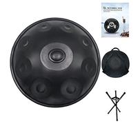 Tamburo professionale in acciaio Handpan per adulti, 22 pollici 9 note D Minor Heavy Duty Hand Drum Strumento a percussione con morbida borsa da viaggio (Color : Black)