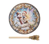 Tamburo sciamanico a mano, 25,4 cm, in legno, con bacchetta, decorazioni per la casa, strumento di guarigione del suono per meditazione spirituale e riflessione musicale