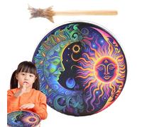 Tamburo sciamanico con bacchetta, strumento di guarigione del suono del tamburo in legno, design retrò a colori per meditazione, riflessione, uso cerimoniale, tamburo a mano, per viaggi