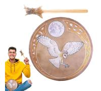 Tamburo sciamanico con bacchetta, strumento di guarigione del suono del tamburo in legno, design retrò a colori per meditazione, riflessione, uso cerimoniale, tamburo a mano, per viaggi