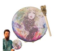 Tamburo sciamanico della dea, tamburo sciamanico con bastone - Tamburo sciamano di bellezza leopardato fatto a mano,Simbolo musicale spirituale dal design portatile per amanti della musica e