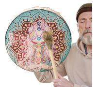 Tamburo sciamanico fatto mano, tamburo dei nativi americani | Tamburo mano da sciamano in pelle PU fatto mano | Strumenti da sciamano rotondi di grande tono, martelletto in legno