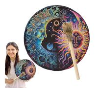 Tamburo sciamanico fatto mano, tamburo dei nativi americani,Tamburo sciamanico mano in pelle PU - Autentico strumento sonoro per musica spirituale, forniture rotonde vintage per sciamani