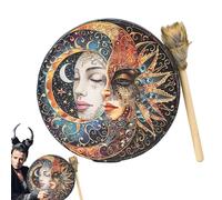 Tamburo sciamanico realizzato a mano, creativo e alla moda, con egiziano lunare da 25,4 cm, con bacchetta per musica sciamanica