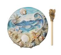 Tamburo sciamanico - Tamburo di meditazione con conchiglie, strumento a percussione a tema natura, strumento sonoro portatile | Bacchetta inclusa per musica tranquilla ed espressione spirituale, tambu