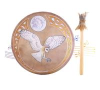 Tamburo sciamano fatto a mano, con bacchetta sciamana, strumento di guarigione del suono, tamburo sciamano, tamburo a mano con design decorativo, sciamano per meditazione