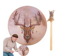 Tamburo sciamano, Tamburi sciamanici per anziani | Tamburo da 9 pollici con design a testa di cervo | Shaman strumentale Tamburo sciamano fatto a mano per la musica spirituale, il