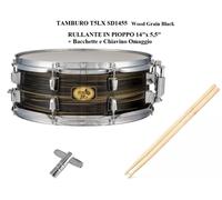 TAMBURO T5LX SD1455 Wood Grain BLACK RULLANTE IN PIOPPO 14" x 5.5" con Bacchette
