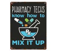 TAMDDBPJD Distressed Tin Decor Pharmacy Technician Mix It Up Quote for Bathroom Kitchen Yard Garage Workshop Man Cave 8 X 12 in