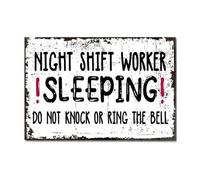 TAMDDBPJD Night Shift Worker Sleeping Do Not Disturb Sign Funny Warning Metal Sign for Front Door Bedroom Day Sleeper Humor Retro Tin Plaque 8 X 12 in