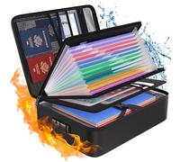 Tamfile Scatola portadocumenti ignifuga, 38,1 x 29,1 x 10,9 cm, impermeabile, con 13 tasche, cartella a fisarmonica, organizer per documenti ed etichette, scatola portatile con serratura, colore nero