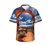 Tamiger Arches National Park-Standard Print Camicia hawaiana leggera da uomo a maniche corte spiaggia estate casual resort fughe, Nero , XXL
