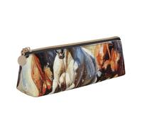 Tamiger Astuccio in pelle con stampa artistica con cavalli che corrono e corre, astuccio per penne e trucchi per la scuola e i viaggi