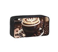 Tamiger Astuccio spazioso unisex con stampa di caffè caldo con stampa a chicchi di caffè, grande capacità, organizer per cancelleria, per il trasporto quotidiano