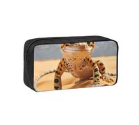 Tamiger Astuccio spazioso unisex con stampa leopardata di sabbia e geco, grande capacità, organizer per cancelleria, per il trasporto quotidiano