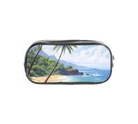 Tamiger Astuccio trasparente con stampa di spiaggia hawaiana con palme, organizer per cancelleria da viaggio